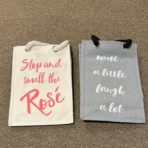 Canvas Wine Tote Bags - Pink and Gray